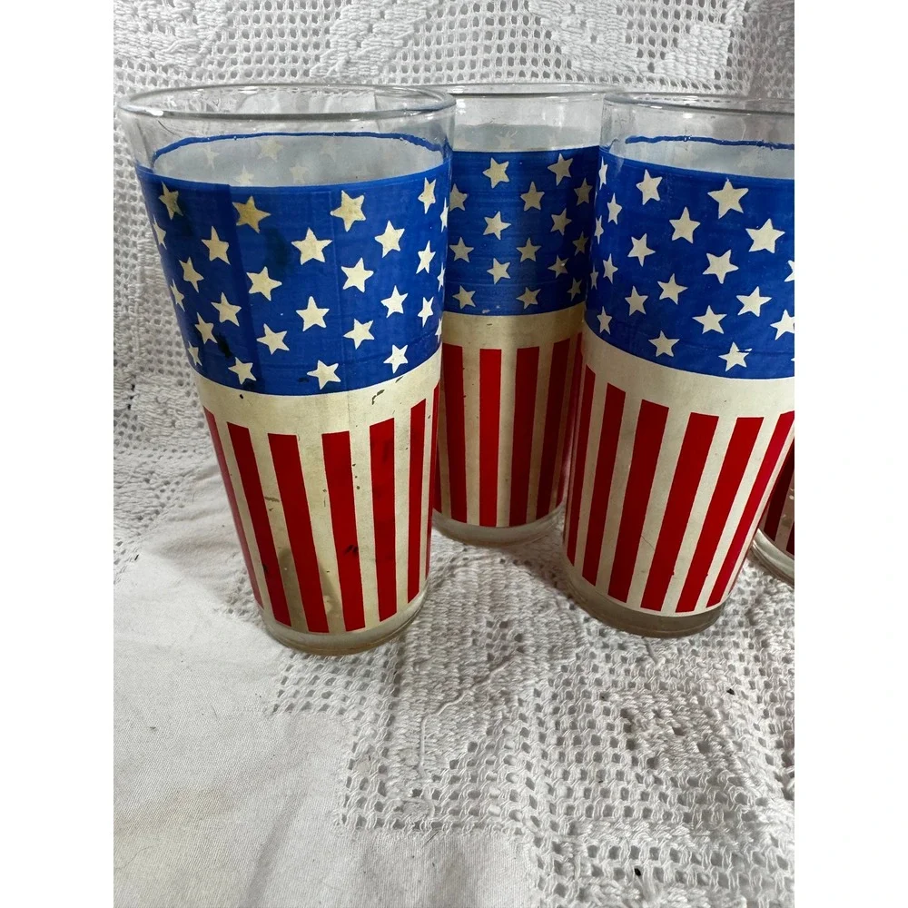 Vintage American Flag Drinking Glasses Set of 4 Patriotic 16oz Stars and Stripes